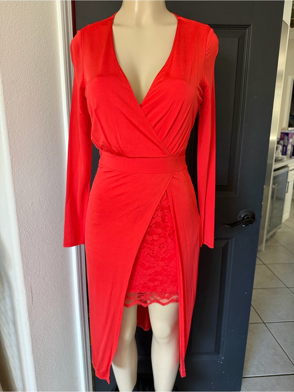 New size Small bebe Long Sleeve Peekaboo High-Low Dress